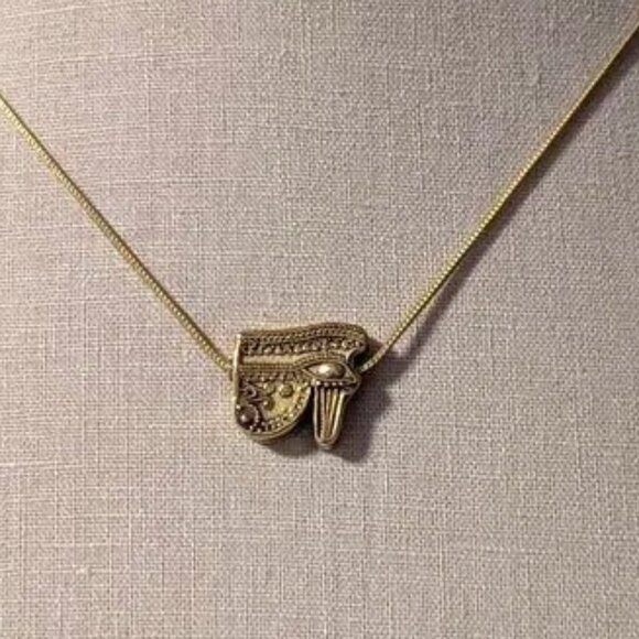VTG Eye of Horace 14K Gold Plated Sterling Silver Pendant Necklace Egyptian MMA